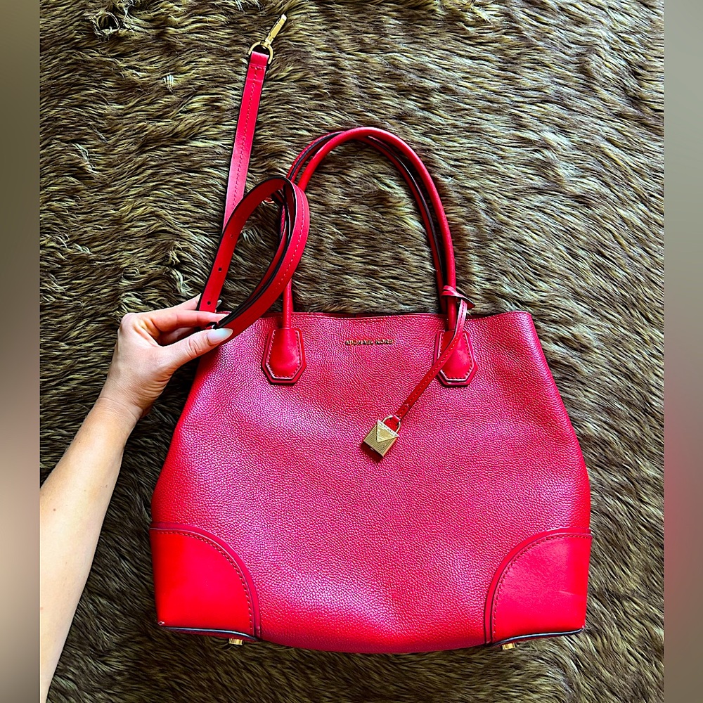 Michael Kors Red Leather Satchel w/ Shoulder Strap
